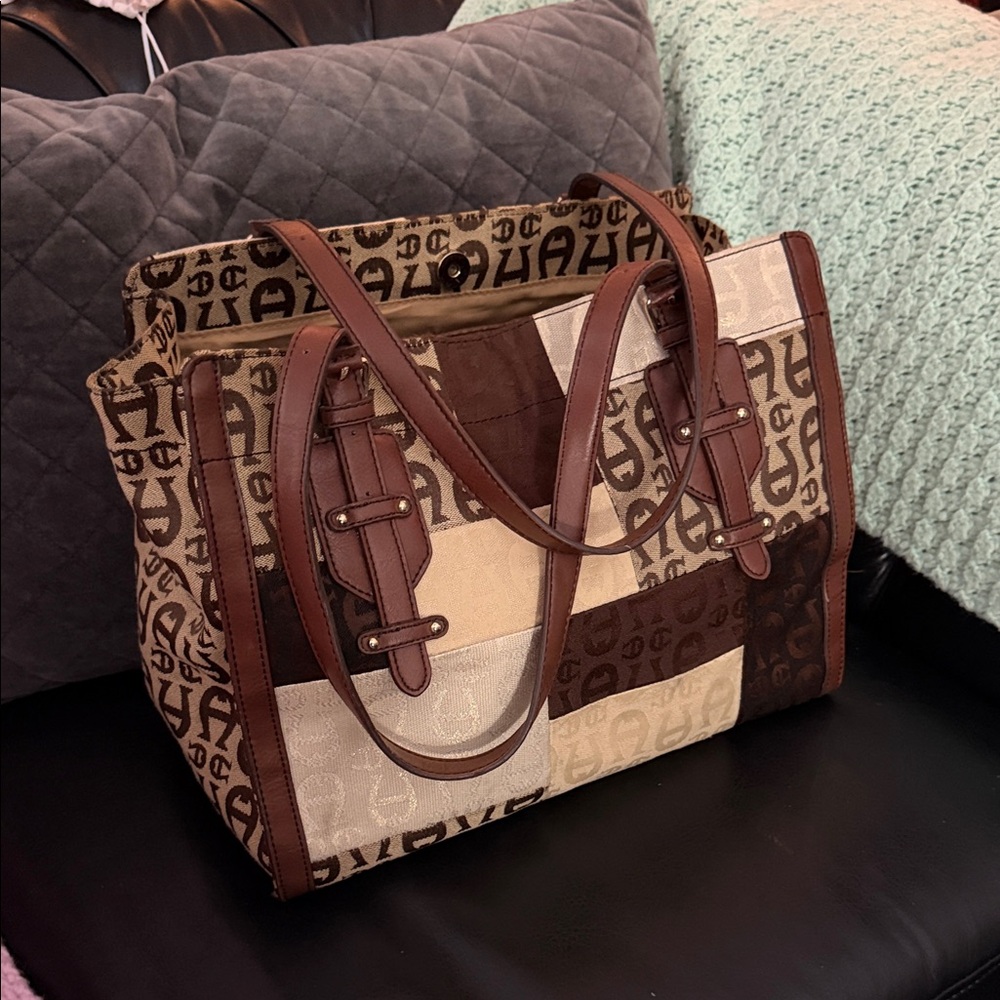 VINTAGE Aigner Patchwork Brown Tote Bag
